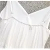 Fritidsklänningar 2023 Vår Sommar Sexig V-ringad Chiffong Tank Koreansk Version Dam Midi-lång Tårtklänning Festväst Vestidos 2205