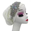 Odzież etniczna Rhinestone Flower Turban czapki dla kobiet plisowane afrykańskie opaski na głowę muzułmańska chustka na głowę Bonnet kobiece okłady na głowę Turbante Mujer