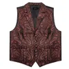 Hommes Gilets Marron Rouge Paisley De Luxe Gilet Pour Hommes Noeud Papillon Boutons De Manchette Mouchoir Ensemble Hommes Gilet De Mariage Formelle Sans Manches