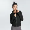 lu Damen Yoga-Jacke mit langen Ärmeln, einfarbig, Reißverschluss hinten, Turnhallenjacken, formend, Taille, eng, Fitness, Jogger-Outfit, Sportbekleidung für Damen ll1282