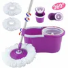 Mops Easy Magic Bodenwischer 360Eimer 2 Köpfe Mikrofaser rotierender Spinnkopf Lila 230710