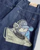 Shorts pour hommes harajuku hip hop high street mode vintage anime broderie pantalon de genou lâche de lavage punk rock pour hommes 230710