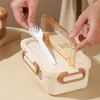 食器セット 304 ステンレス鋼の断熱ランチボックス スプーン付き かわいい漫画のクマの学生 日本の弁当 密封された漏れ防止格子デザイン