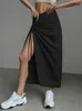 Kjolar Tossy Plisserade Mode Låg midja Maxikjol Dragsko Kvinna Casual High Split Elegant Slim Streetwear För Kvinnor Y2k 2023