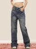 Women's Jeans 2023 Women Wide Leg Pants Hight Waist Vintage Stretch 90s Streetwear Y2k Elastic Trousers Office Trendy American Retro