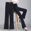 Pantaloni da donna Estate femminile Abito con spacco frontale nero Drappo Vita alta Gamba larga sottile Leggings casual larghi dritti G410