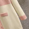Casual Kleider Frauen Herbst Winter Langarm Gestrickte Pullover V-ausschnitt Hohe Taille A-linie Stricken Französisch Elegante Kleidung