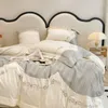 寝具セット 1000TC エジプト綿ホワイトピンクプレミアムエレガントセットシックな花の刺繍布団カバーベッドシート枕カバー女の子のための