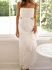 Sukienki na co dzień 2023 modna damska letnia biała sukienka na ramiączkach jednokolorowe spaghetti z paskiem w talii wycięcie bez pleców długie