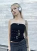 Suits Rapcopter Y2k Bandage Corset Top Black Punk Grunge Crop Top Gothic Retro Streetwear Mini Vest Women Fashion Sweats 90s