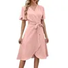 Robes décontractées dames manches évasées robe d'été femmes couleur unie plage fête une ligne Midi élégant à lacets enveloppement pour mariage