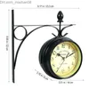 Wall Clocks Cast iron antique circular wall mounted double sided retro station clock pendant lamp wall mounted clock Z230711