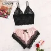 Bras Sets COLROVIE Floral Lace Bralette With Satin Shorts Lingerie Set Women 2019 Summer Sexy Sets Ladies Bra And Panty Underwear Set Y200708 Z230710