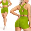 Shorts actifs 2 pc rose vert pantalons de Yoga Leggings pour femmes sans couture Push Up Work Out Fitness taille haute BuLifting