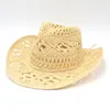 Summer Unisex Hollow Cowboy Hat Hand-Woven Wide Brim Jazz Straw Sun Hat Breathable Cool Outdoor Beach Panama Cap Sombrero Mujer