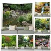 Wandteppiche, anpassbar, Gartenlandschaft, Wandteppich, Blumenpflanze, Karpfen, Wasserfall, Wandbehang, Wohnzimmer, Innenhof, Picknickdecke, R230710