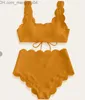 Costumi da bagno donna Donna smerlato strutturato bikini a vita alta solido due pezzi costumi da bagno spiaggia pizzo biquinis Z230711