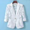 Costumes pour femmes été femmes Blazer veste revers 3/4 manches Cardigan Protection solaire vêtements creux transparent dentelle fleur mince maille costume