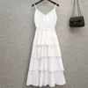 Casual Dresses 2023 Spring Summer Sexy V-neck Chiffon Tank Korean Version Women Midi-long Cake Dress Party Vest Vestidos 2205