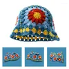 Boinas Sweet Girl Crochet Bucket Hat Senhoras Pescador Boné Com Estampa de Flores Mulher Adolescentes Casual Verão Protetor Solar