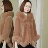 Ternos 2022 inverno novo casaco de lã de cordeiro feminino retalhos gola de pele do falso casaco vintage jaqueta feminina moda coreana jaqueta curta