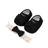 First Walkers 0-12M Baby Baptism Shoes And Headband Set Bowknot Mary Jane Flats Lace Hairband For Girls