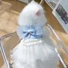 Dog Apparel Blue Lace Skirt For Dogs Dress Bowknot Princess Pet Clothes Cat Small Fashion Costume Spring Summer Puppies Products