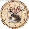 壁時計アンティーク壁時計ショップコーヒーバーカプチーノコーヒー木製ラウンド静かなソファ Z230710