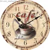 Wall Clocks Antique Wall Clock Shop Coffee Bar Cappuccino Coffee Wooden Round Quiet Sofa Z230710