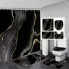 Shower Curtains Black White Marble Curtain Set Abstract Art Textured Pattern Modern Bathroom Decor Non-slip Rug Bath Mat Toilet Lid Cover