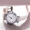 Relógios de pulso femininos de luxo com pulseira de quartzo conjunto feminino mostrador branco couro simples Montre Femme