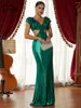 Abiti casual Missord 2023 Scollo a V Vita Cut-out Ruffle Evening Prom Dress Ladies Senza maniche Backless Elegante Party Women Green Gown