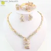 Wedding Rings Wholesale Fashion Gold Alloy Rhinestone Wedding Jewelry Set Necklace Bracelet Ring Earrings Z230712