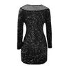 Fritidsklänningar Sexiga Bodycon Glänsande Siden Kvinnor Fest Aftonklänning Mode Paljetter Mesh Patchwork Mini Långärmad Elegant Hollow Out