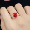 Femmes mode bague de mariage bijoux cristal rouge zircon diamant or Rose doux anneau petite amie fête anniversaire cadeau réglable