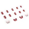 False Nails 24Pcs/Set Nail Pearl Wine Red Love Heart Fake Tips Full Cover Acrylic Art Decoration For