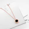 Necklace Earrings Set Rose Gold Stainless Steel Premium Woman 2 Pieces Classic Roman Numerals Round Pendant Necklaces