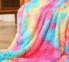 Koce Przytulny futrzany koc flanelowy Puszysty kudłaty Super miękka ciepła sofa Rzut Tie-barwiony podróżny polar Tęczowe koce Narzuta Koc T230710