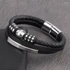 Bracelets à breloques Perles croisées décorées de bracelet tissé en cuir multicouche Alliage d'acier inoxydable pour hommes