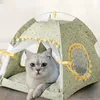 Pet Cat Tent House Flower Print Enclosed Cats Tent Bed Indoor Folding Portable Cute Pet House Bed