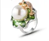 Wedding Rings Grier Europe Colorful Leafs Frog Fashion Enamel Wide For Women Pearl Ring Jewelry