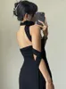 Sukienki na co dzień kobiety Sexy bez ramiączek gorset bez pleców Bodycon Midi sukienka kobiet wstążki bez rękawów Grunge Lady Slim Fit Party Vestidos