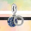 Для Pandora Charm 925 Серебряные бусинки браслет симпатичный сердце Love Sparkling Disc Double Dangle Set Charm Set