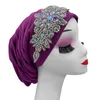 Odzież etniczna Rhinestone Flower Turban czapki dla kobiet plisowane afrykańskie opaski na głowę muzułmańska chustka na głowę Bonnet kobiece okłady na głowę Turbante Mujer