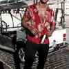 Chemises habillées pour hommes Chemises rouges hawaïennes d'été Chemises tropicales Floral Hommes Tops Chemise décontractée Manches courtes Coton Bouton Chemise Lâche Vacances Plage 230710