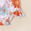 Roupa de banho feminina estilo maiô para meninas manga longa peça única floral infantil maiô franzido roupa de praia