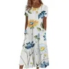 Casual Dresses Women'S Print Crew Neck Slim Dress Printed Floral For Women Backless Summer Maternity