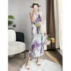 Casual Dresses Miyake Pleated Printed Dress 2023 Summer Korean Fashion Senior Sense Loose Show Thin Causal Slit Crewneck Sleeveless Sundress