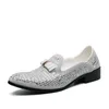 Chaussures habillées hommes soirée mocassins formels décontracté bal fête de mariage en cuir sans lacet argent grande taille 48 230710