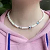 Anhänger Halsketten Mode Harz Auge Halskette Für Frauen Nette Schmuck Edelstahl Link Kette Gelb Weiß Farbe Choker